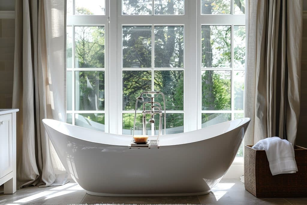 Light bathroom with large bath