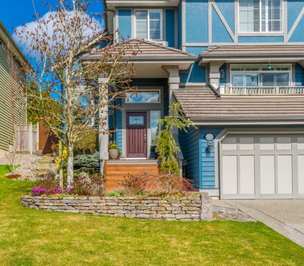 Modern blue house with replacement windows in Pickering