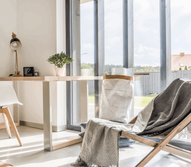 Cozy sunlit home office space