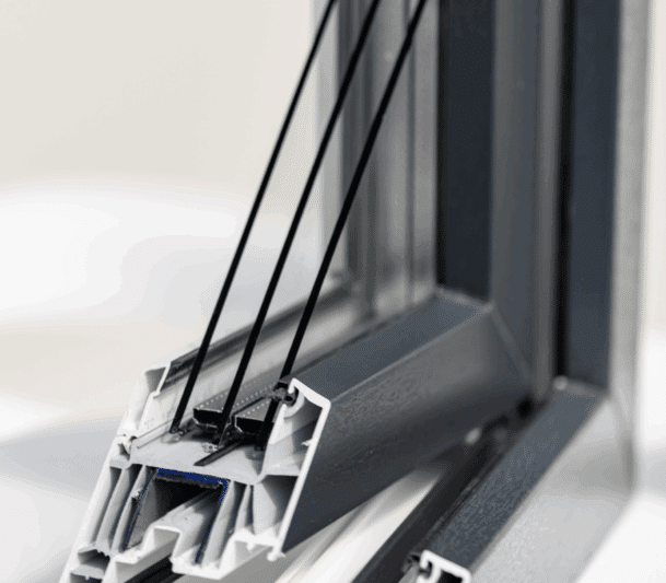 Cross-section of a modern window frame.