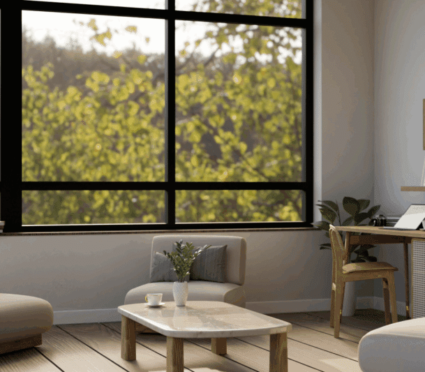 Cozy room with large window view