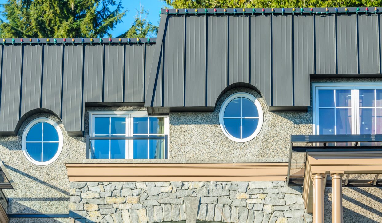 Modern house facade with round windows