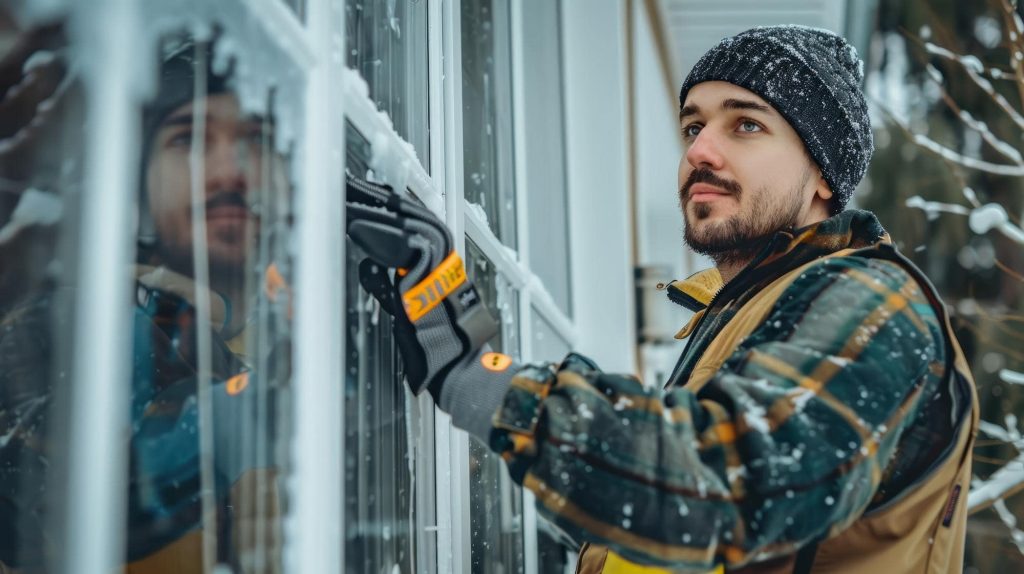 man touching window